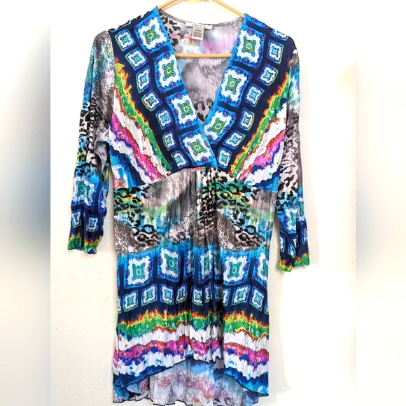 Elysee 26 Tunic/Dress Hi Low Multicolor Abstract Print Soft & Comfy Size XL - Picture 1 of 4